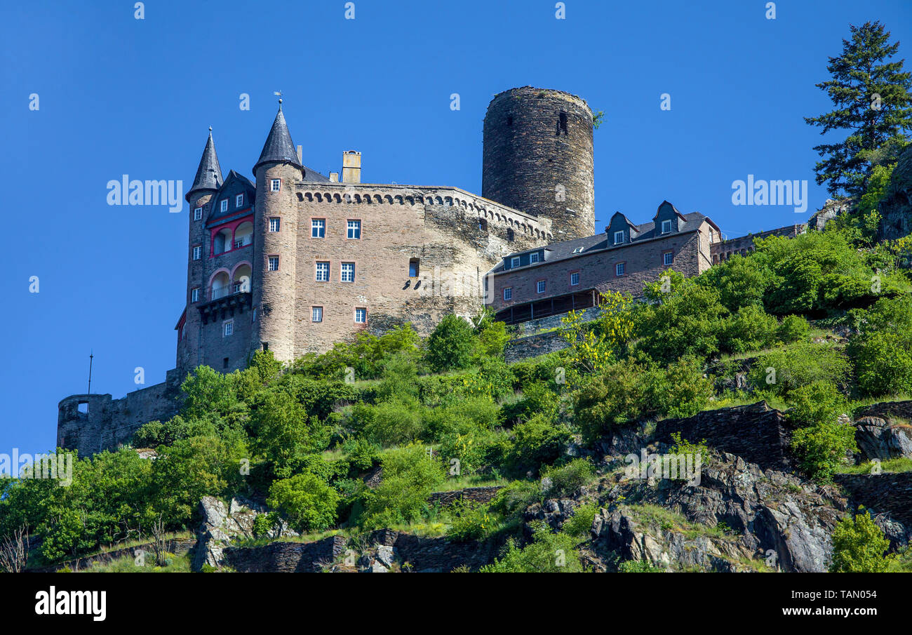 Katz (castello Burg Katz) presso San Goarshausen, sito patrimonio mondiale dell'Unesco, Valle del Reno superiore e centrale, Renania-Palatinato, Germania Foto Stock