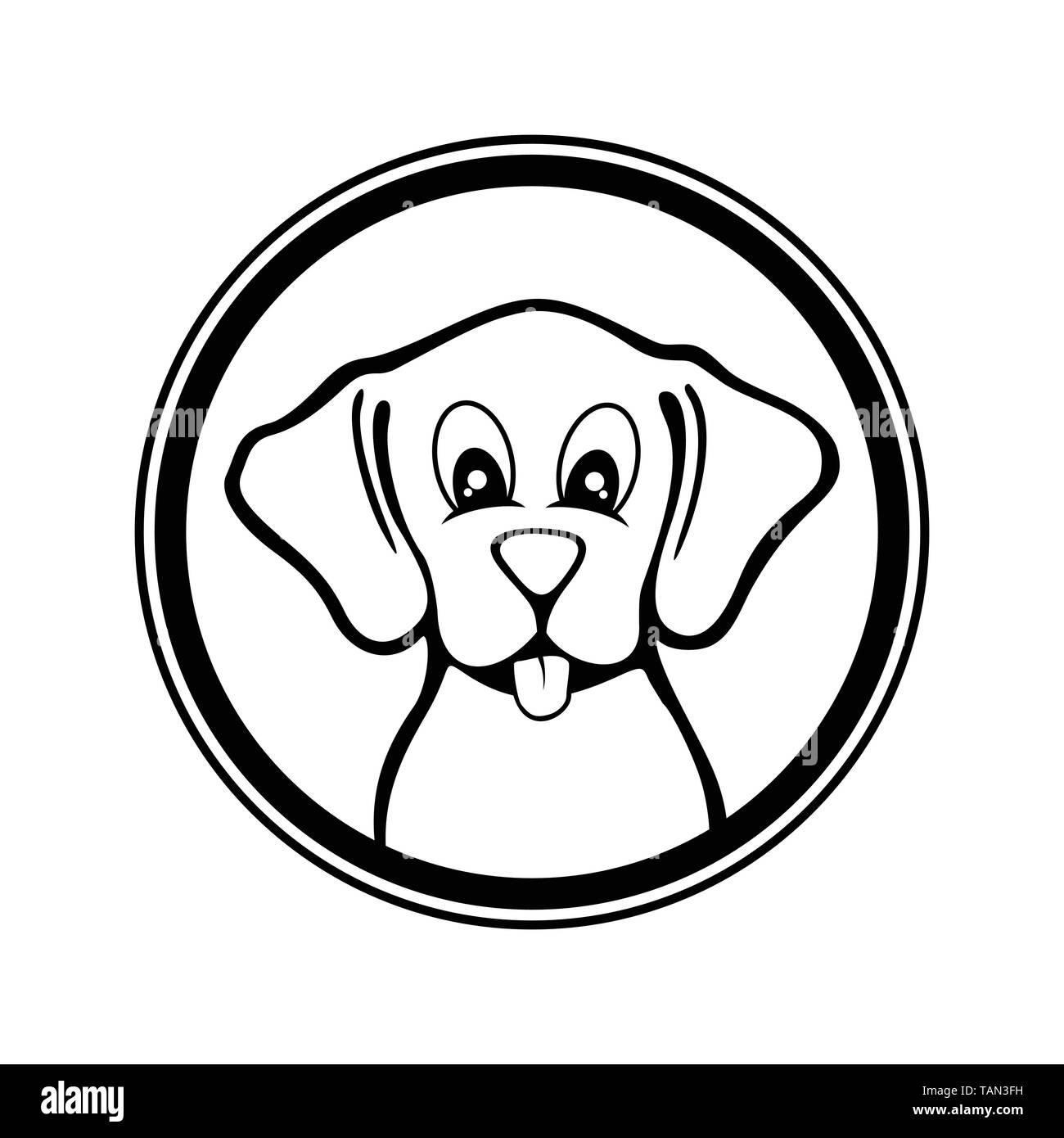 Divertente cane bianco e nero illustrazione vettoriale una forma circolare Design Illustrazione Vettoriale