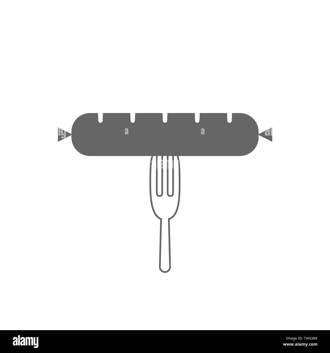 Forcella con gustose salsicce icona. Ana BBQ barbecue simbolo del concetto Illustrazione Vettoriale