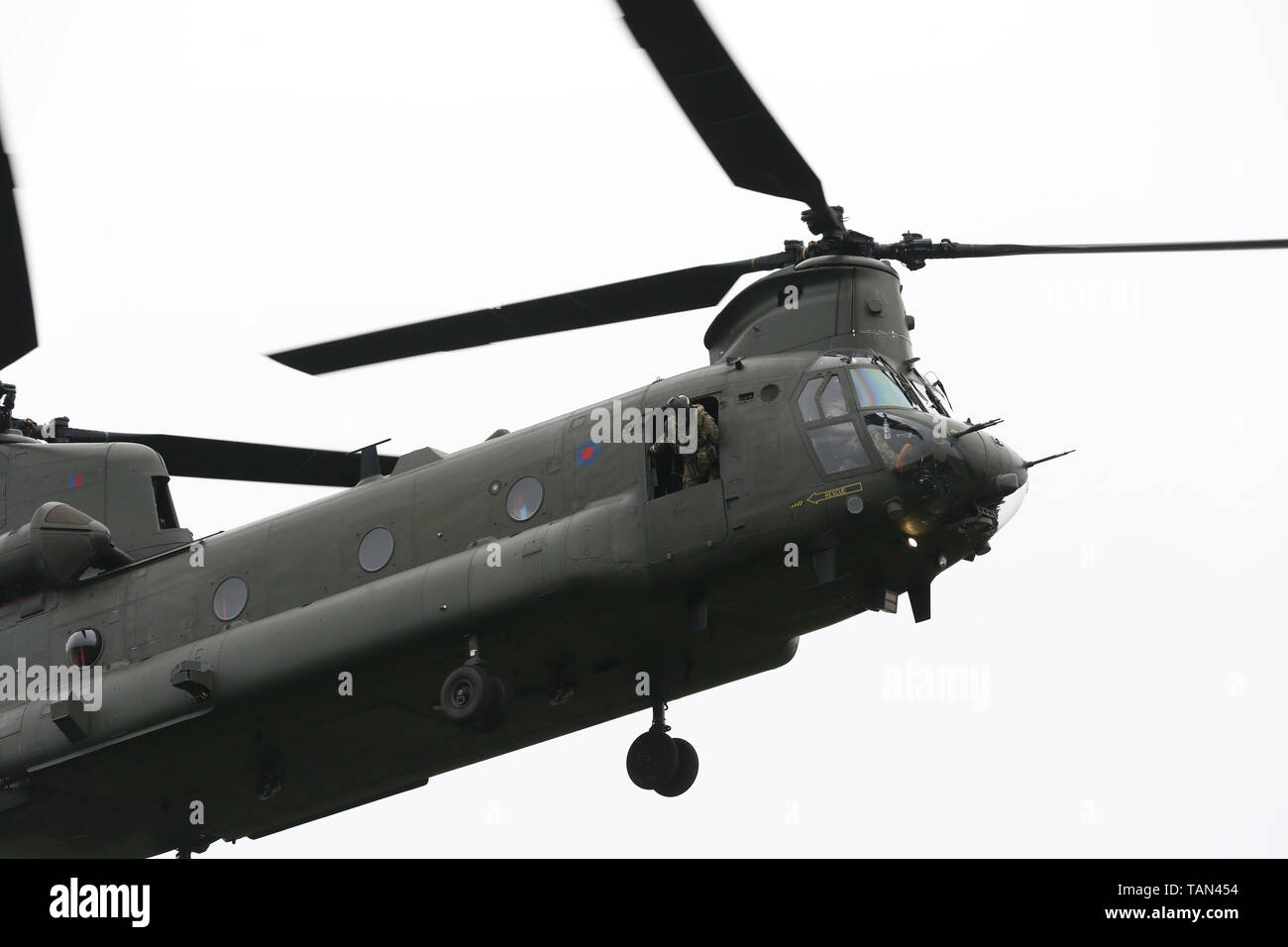 Viste generali di un RAF Royal Airforce elicottero Chinook visita a Bognor Regis, West Sussex, Regno Unito. Foto Stock