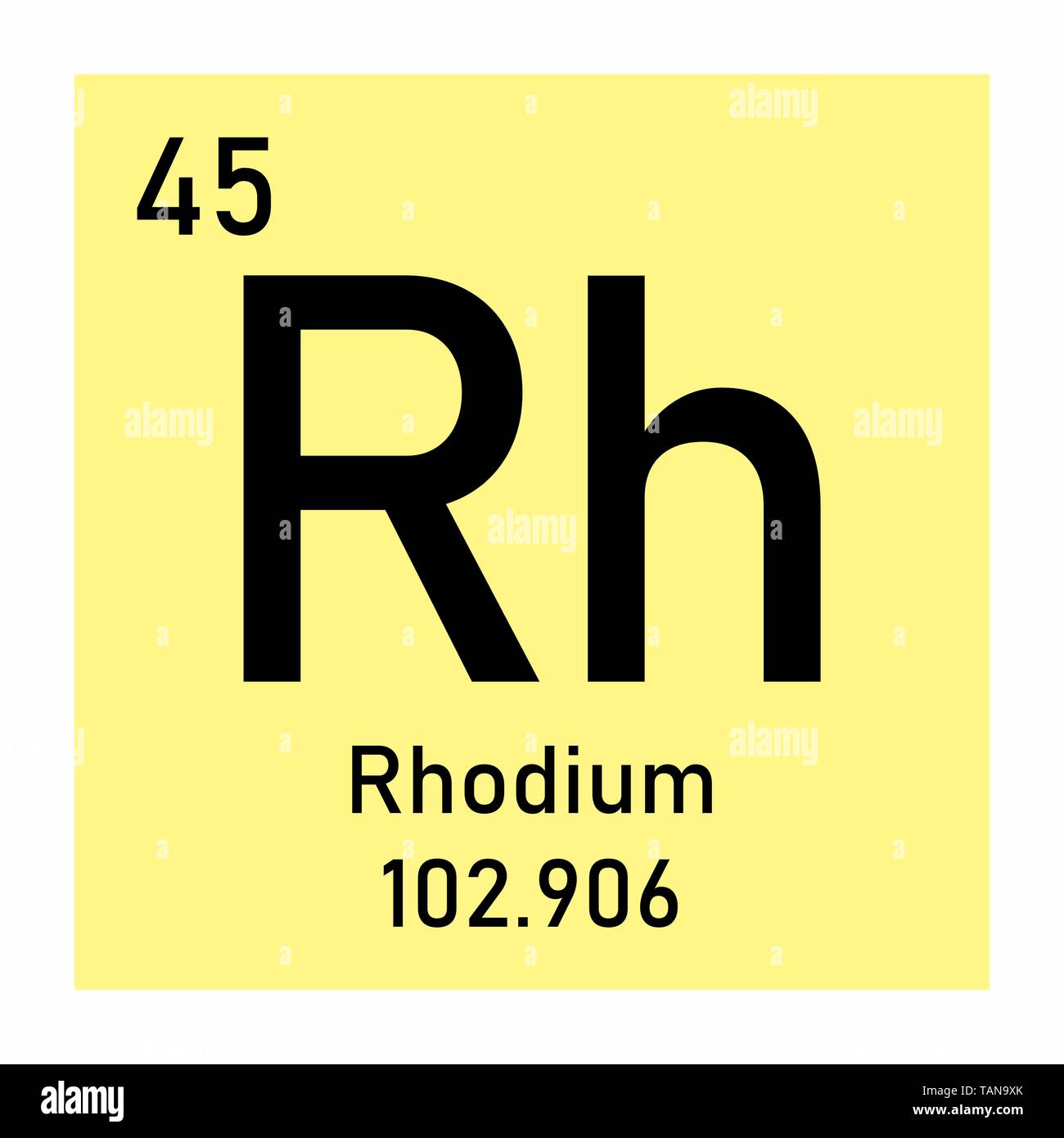 Illustrazione della tavola periodica rodio simbolo chimico Illustrazione Vettoriale