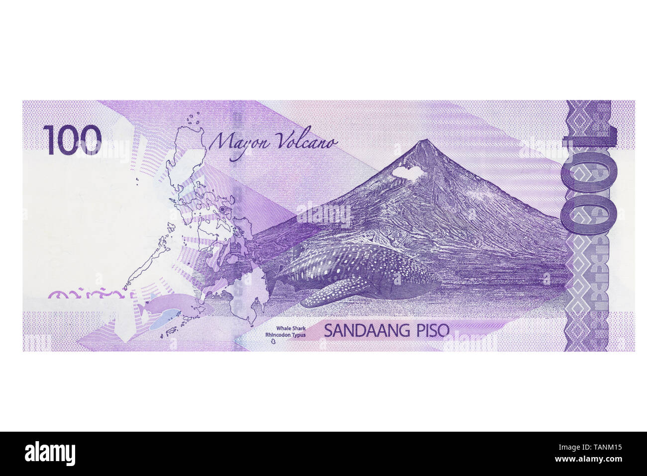 Philippine un centinaio di pesos banconota su sfondo bianco Foto Stock
