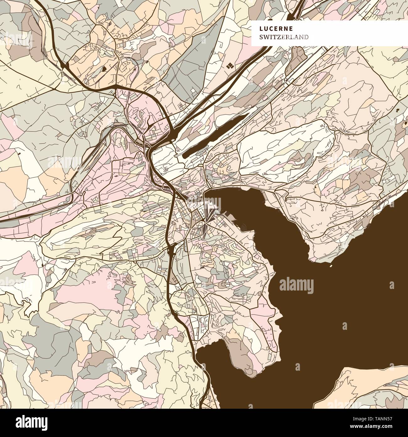 Mappa di Lucerna, marrone versione colorata per le applicazioni, per la stampa o il web sfondi Illustrazione Vettoriale