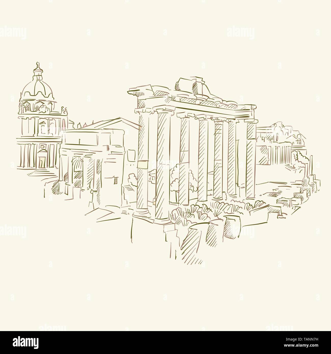 Simbolo del Forum Romanum Roma, marrone versione colorata per le applicazioni, per la stampa o il web sfondi Illustrazione Vettoriale