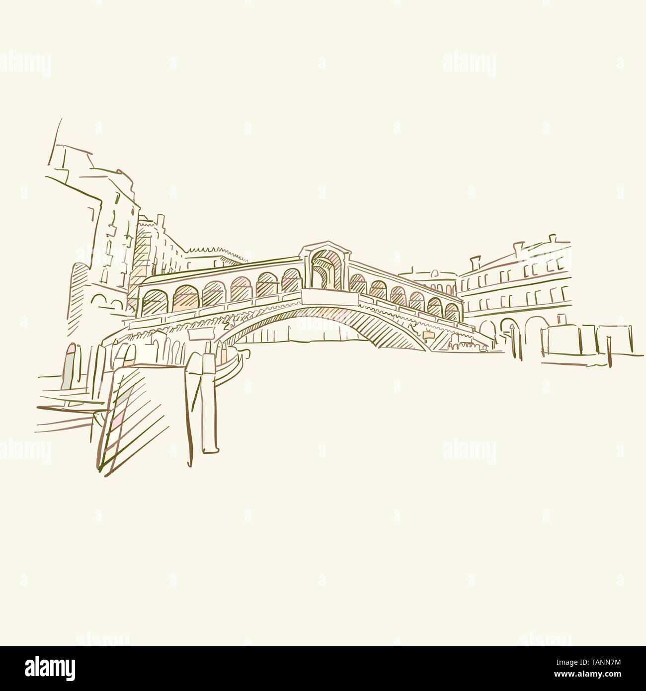 Simbolo di Venezia, ponte di colore marrone versione per applicazioni di stampa o sfondi web Illustrazione Vettoriale