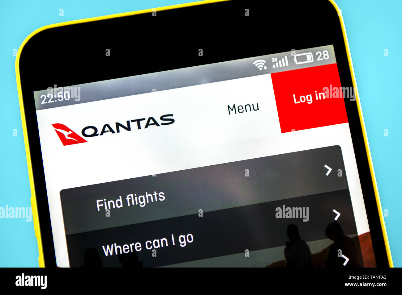 Berdyansk, Ucraina - 24 Maggio 2019: Qantas Airways website homepage. Qantas Airways - Logo visibile sullo schermo del telefono. Foto Stock