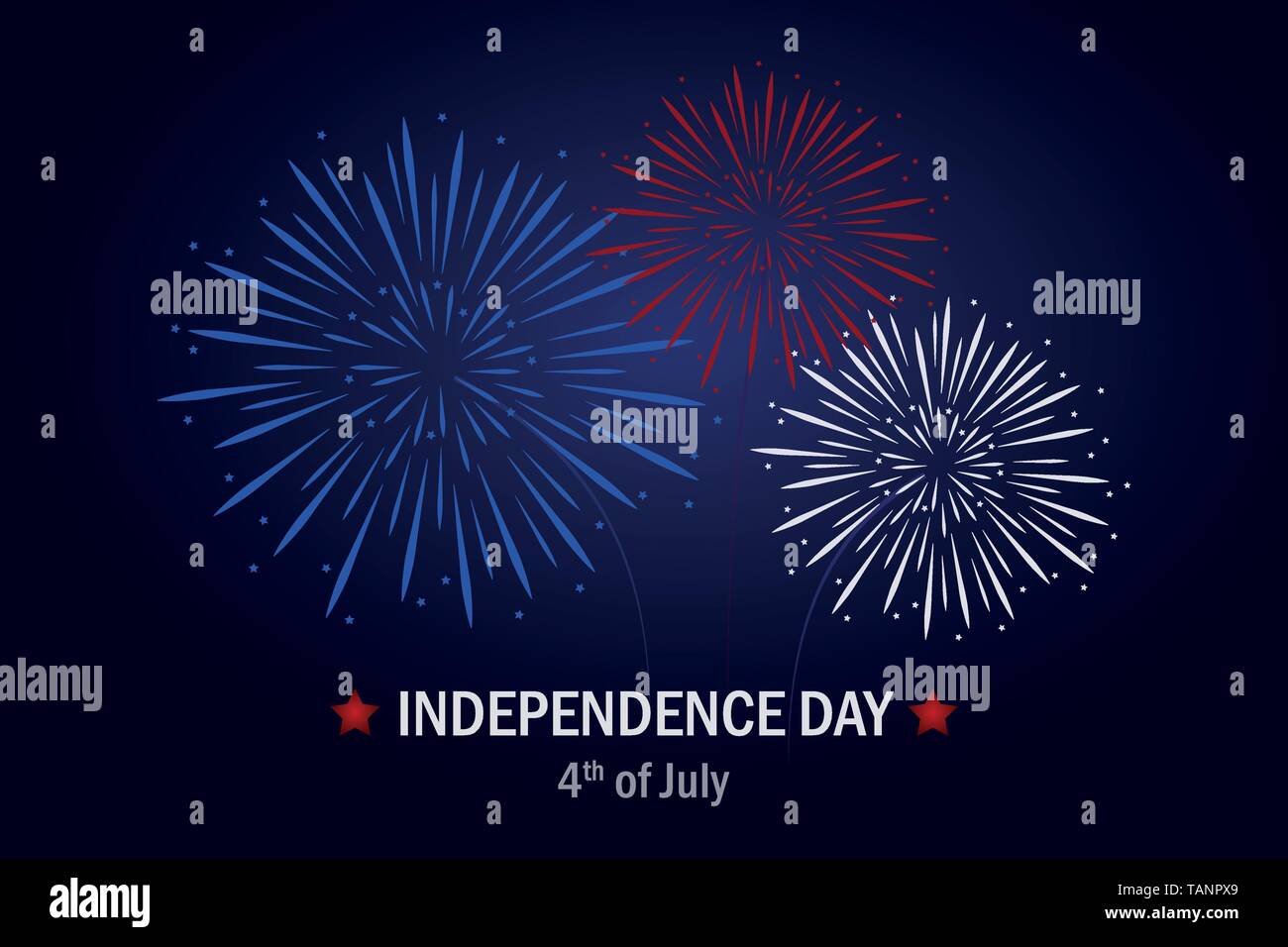Felice Giorno Di Indipendenza usa fuochi d' artificio in blu e rosso illustrazione vettoriale EPS10 Illustrazione Vettoriale