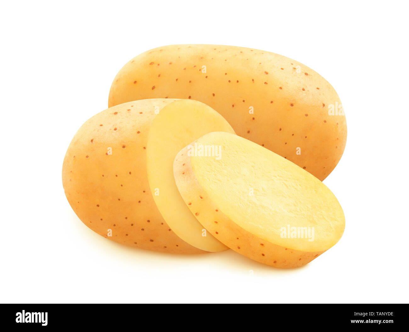 Patate grezzo isolato su sfondo bianco con tracciato di ritaglio Foto Stock