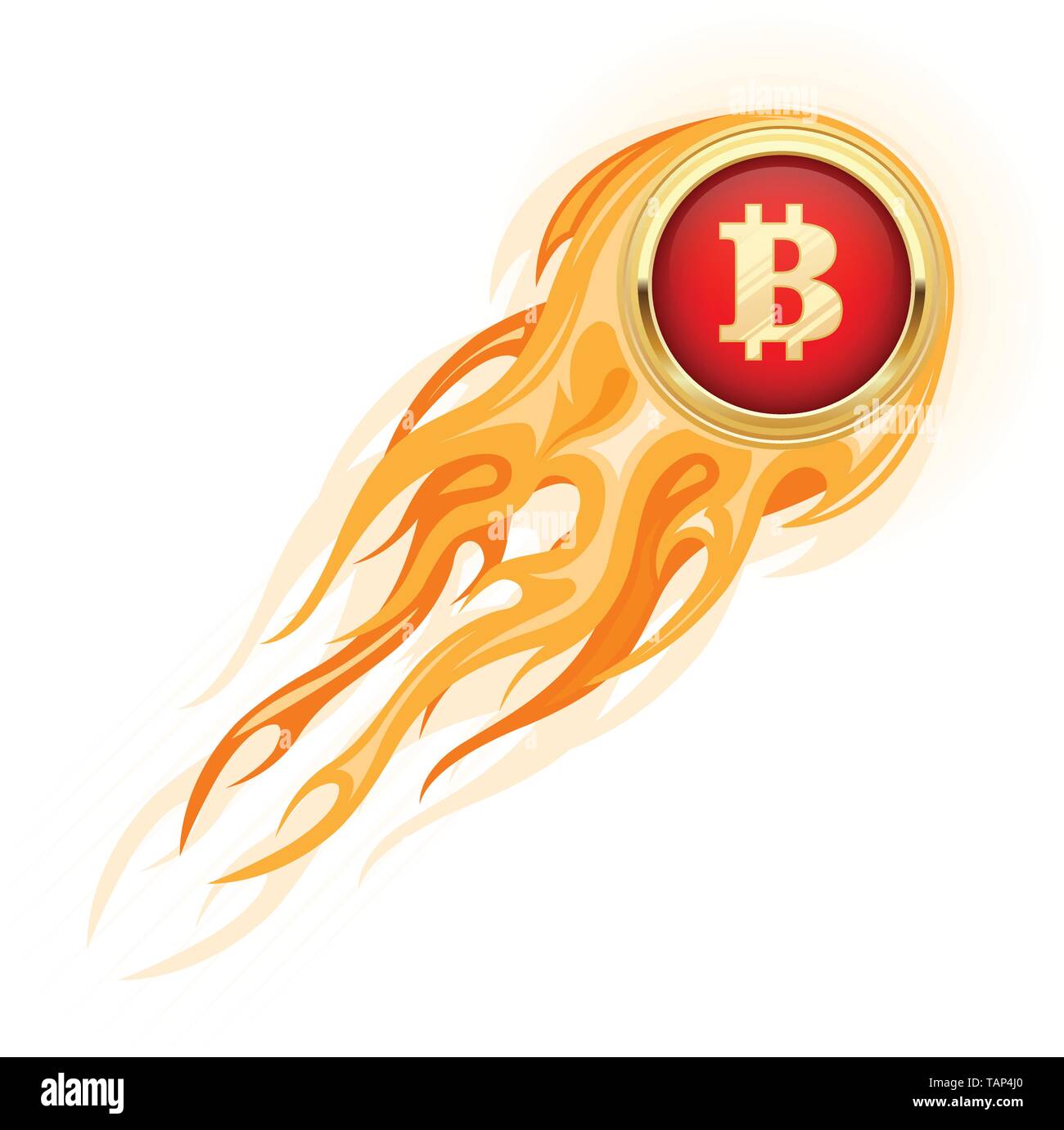 Bitcoin decollo - flaming bitcoin battenti fino, crescita cryptocurrency Illustrazione Vettoriale