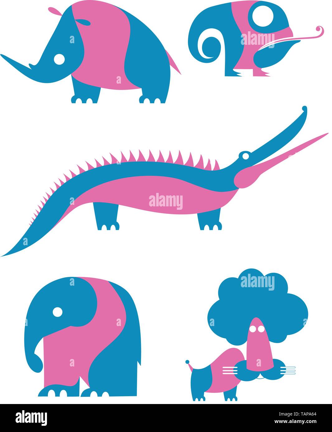 Icone di animali isolati su bianco. Decor illustrazione animale impostato per la progettazione Illustrazione Vettoriale