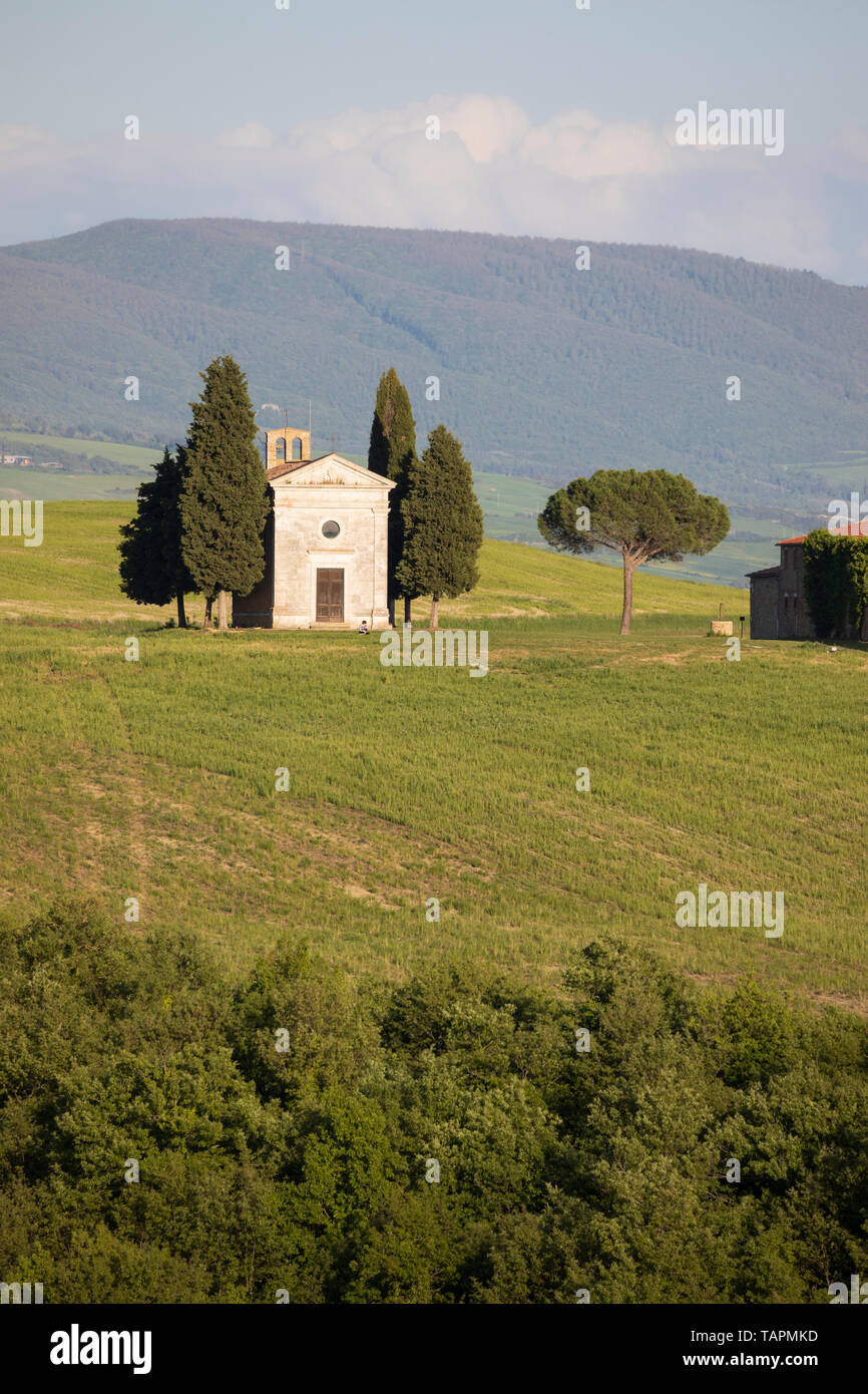 Cappella della Madonna di Vitaleta, nella cappella di San Quirico d'Orcia, in provincia di Siena, Toscana, Italia, Europa Foto Stock