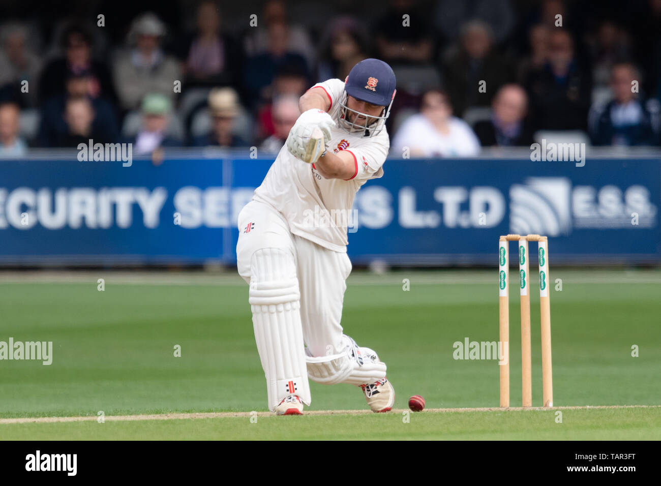 Chelmsford, Regno Unito. 27 Maggio, 2019. Nick Browne di Essex Cricket Club durante la contea Specsavers gara di campionato tra Essex vs Kent al Cloudfm County Ground Lunedì, 27 maggio 2019 a Chelmsford in Inghilterra. (Solo uso editoriale, è richiesta una licenza per uso commerciale. Nessun uso in scommesse, giochi o un singolo giocatore/club/league pubblicazioni.) Credito: Taka G Wu/Alamy Live News Foto Stock