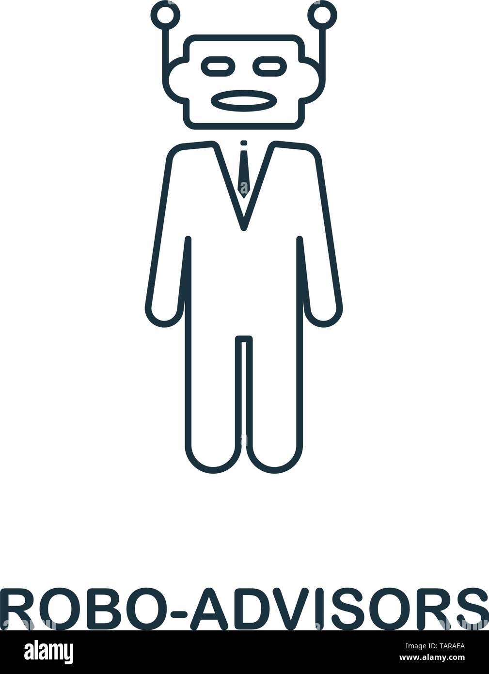 Icona Robo-Advisors outline stile. Linea sottile design di fintech raccolta di icone. Pixel perfect robo-icona di consulenti per il web design, applicazioni software Illustrazione Vettoriale