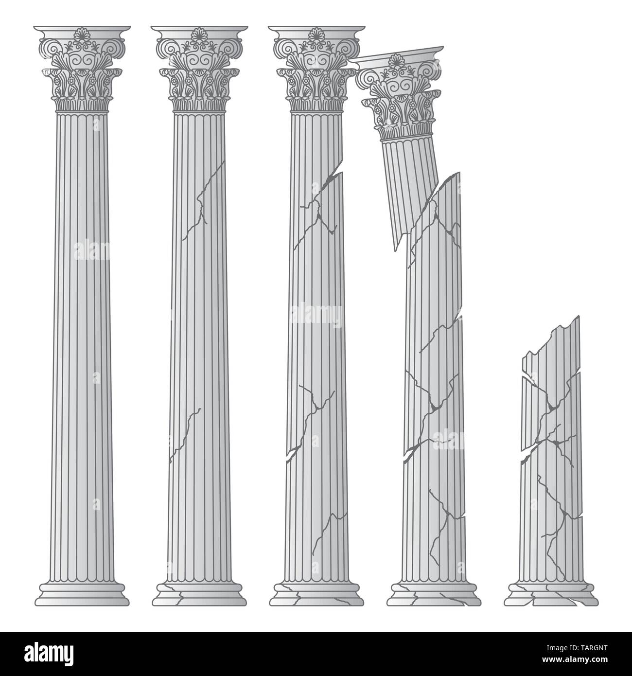 Rovinato greco storico antiche colonne con capitelli di Korinvinsky garantisce linea del vettore illustrazione Illustrazione Vettoriale