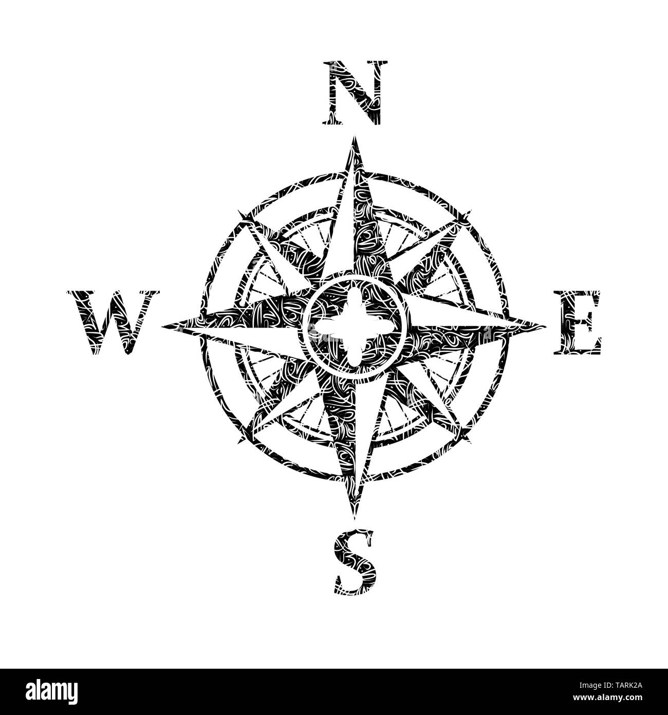 Isolato nero rosa dei venti con silhouette modello bianco Illustrazione Vettoriale