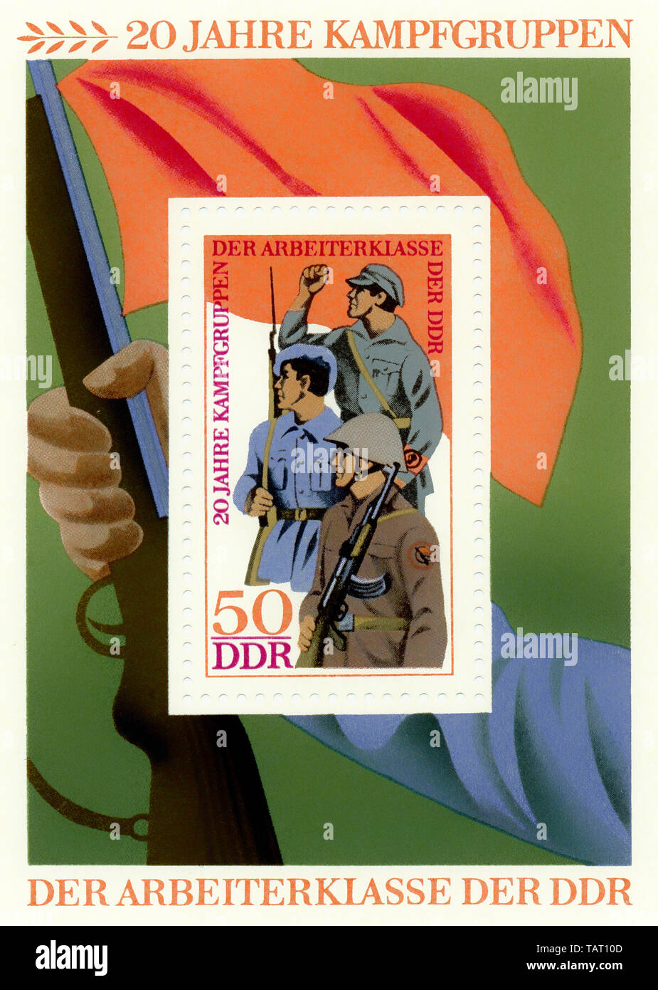 Centro storico di francobolli della RDT, per motivi politici, Historische Briefmarke der DDR, 20 Jahre Kampfgruppen, Deutsche Demokratische Republik, 1973 Foto Stock