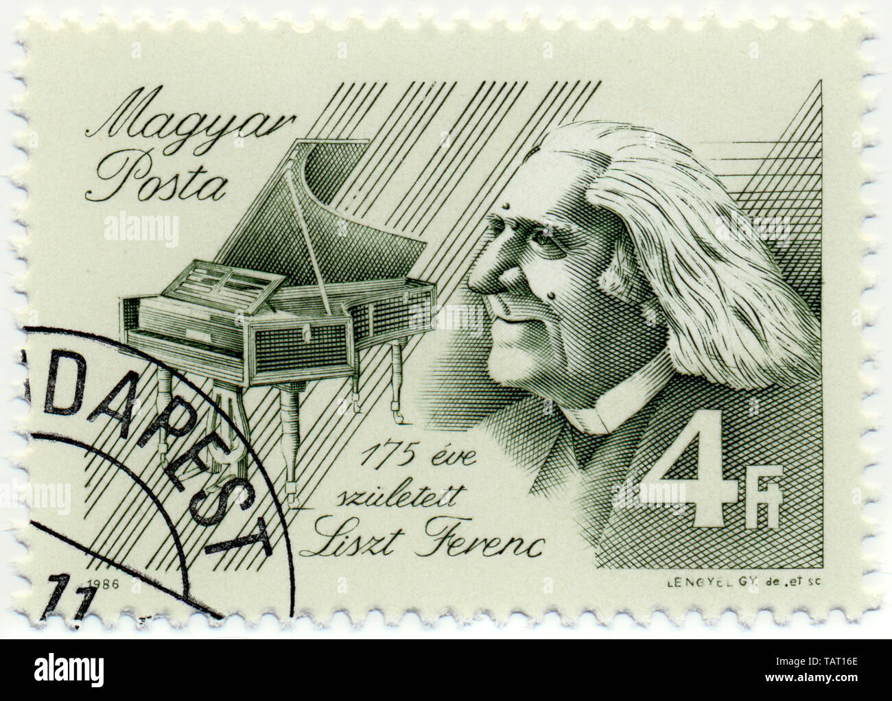 Centro storico di francobolli da Ungheria, Historische Briefmarke, Franz Liszt, 1986, Ungarn, Europa Foto Stock