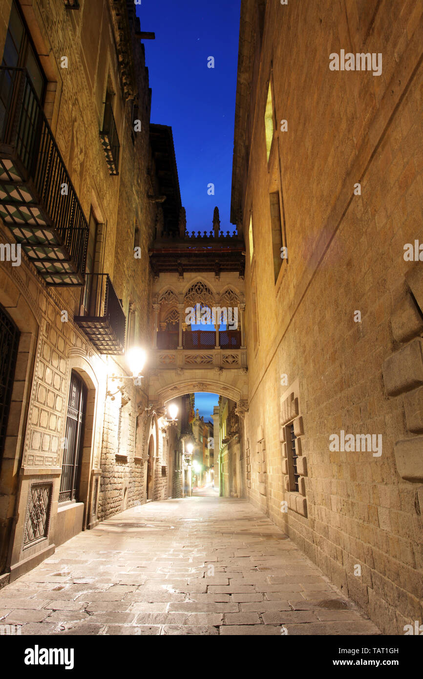 Barcellona quartiere gotico, Carrer del Bisbe Foto Stock