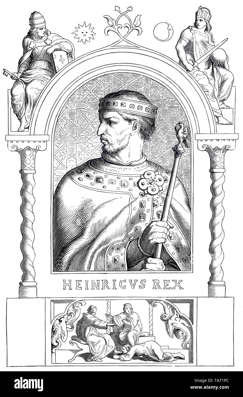 Ritratto di Enrico IV, 1050 - 1106, Re dei tedeschi e re dei Romani e imperatore del Sacro Romano Impero, Ritratto von Heinrich IV., 1050 - 1106, aus der Familie der Salier, römisch-deutscher König Foto Stock