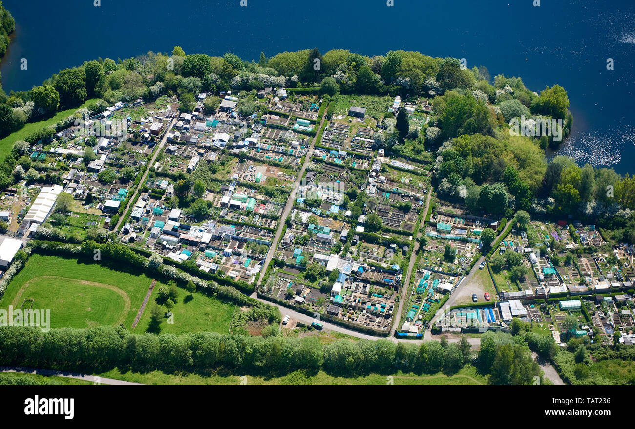 Assegnazioni, ripresa dall'aria, Gorton, East Manchester North West England, Regno Unito Foto Stock