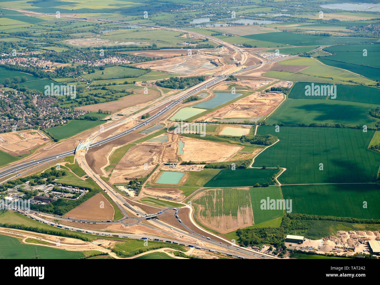 Una veduta aerea del nuovo A14/A1 link costruzioni stradali, a sud-ovest di Huntingdon, sud-est dell' Inghilterra, Regno Unito Foto Stock