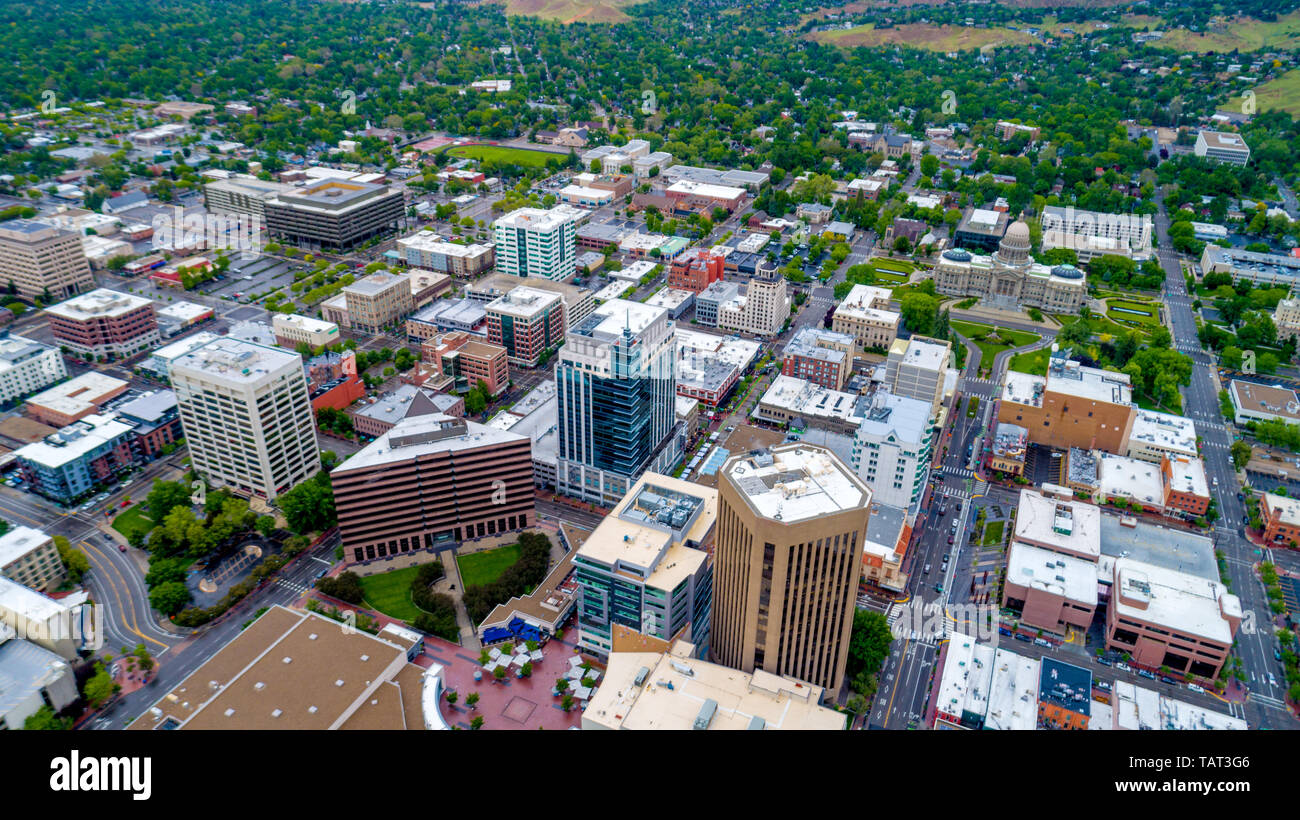 Boise City come visto da sopra con edifici alti e capitale Foto Stock