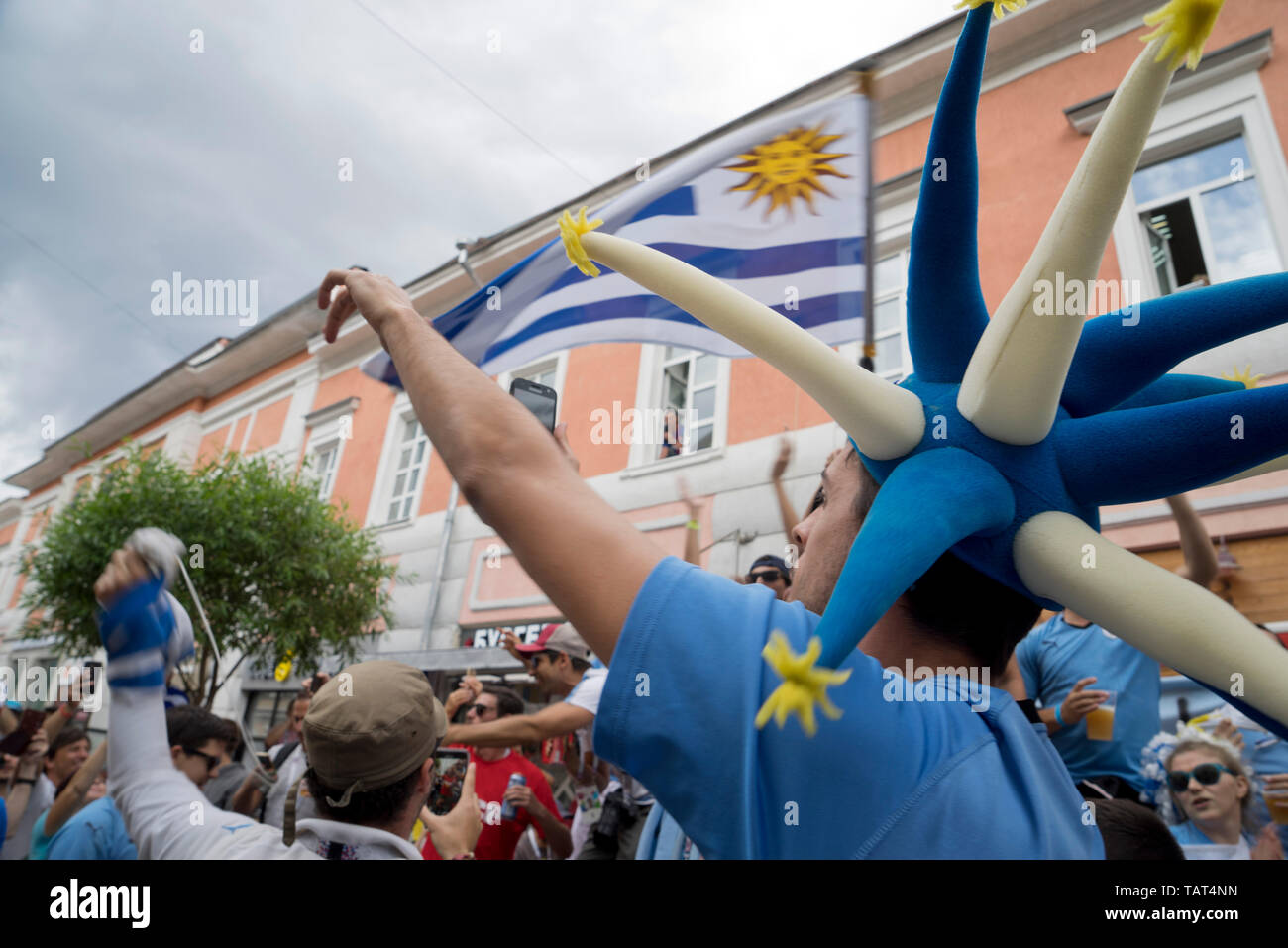 Uruguay appassionati prima partita con la Francia a Nizhny Novgorod, Russia durante la Coppa del Mondo di calcio 2018 Foto Stock