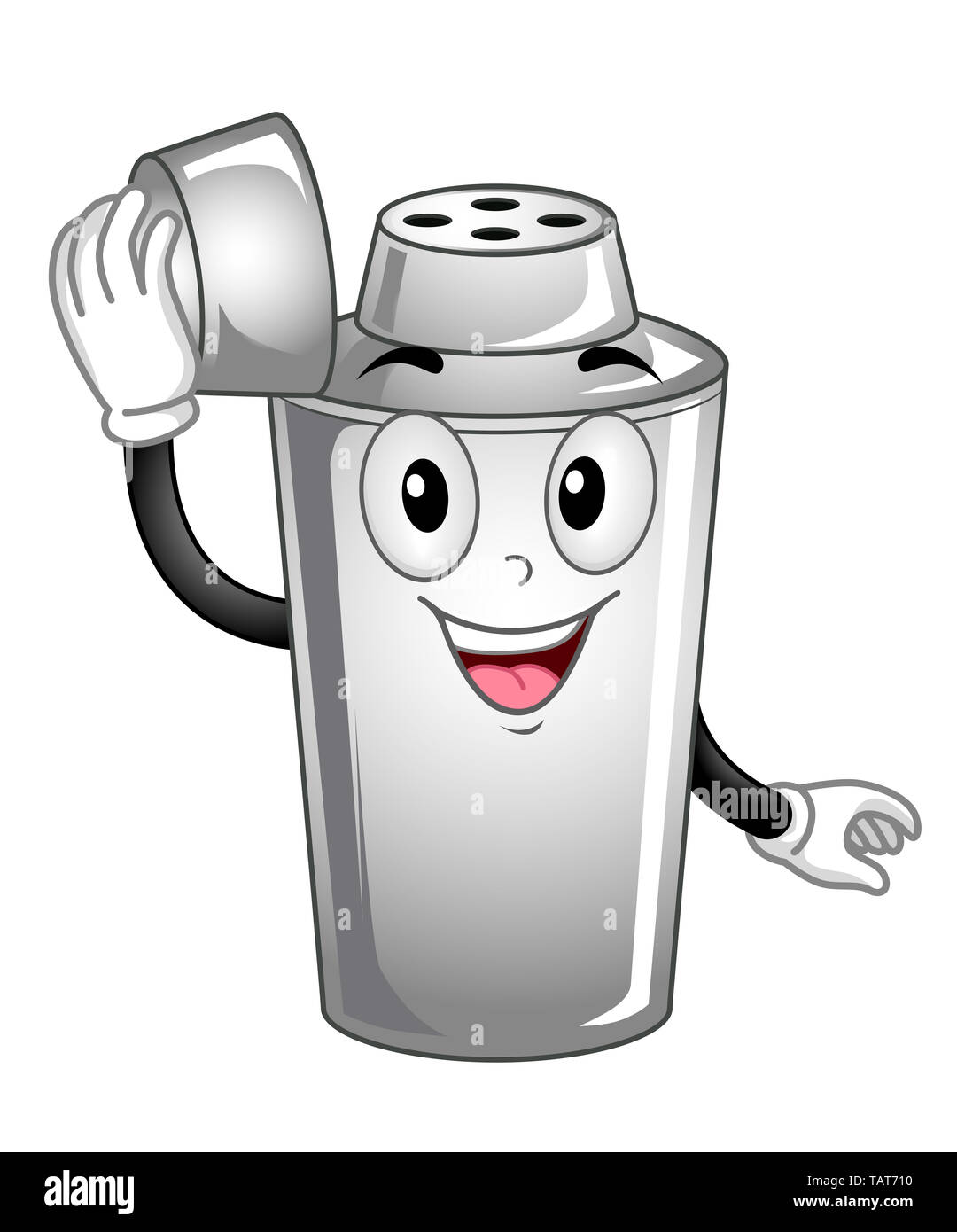 Illustrazione di uno shaker Mascot con coperchio aperto Foto Stock