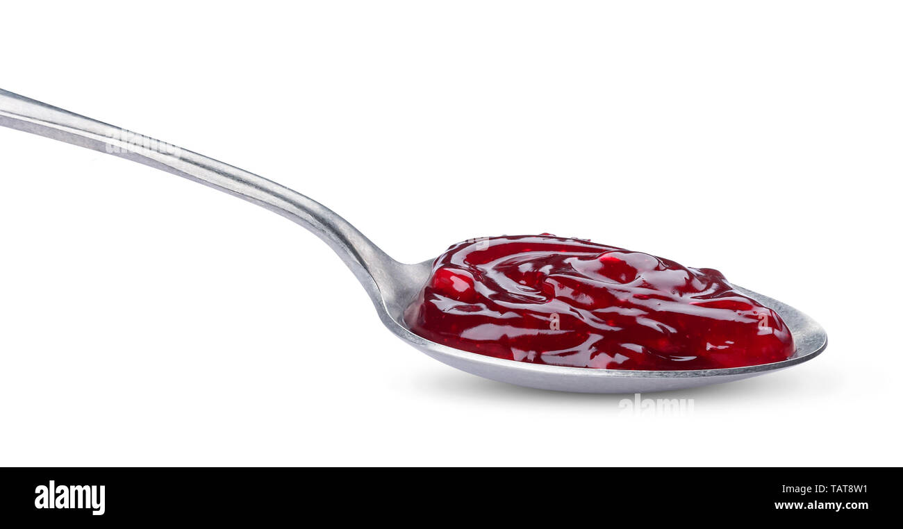 1 cucchiaio di marmellata di rosso isolato su sfondo bianco Foto Stock