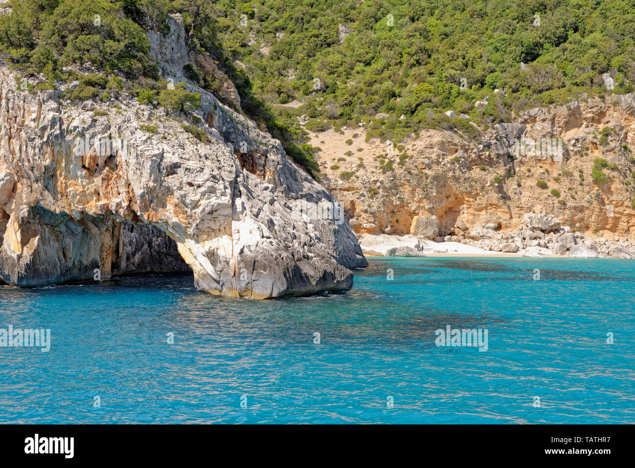 Cala Goloritze famosa spiaggia. Italia Sardegna provincia di Nuoro Parco Nazionale del Golfo di Orosei e Gennargentu Cala Goloritze elencati come patrimonio mondiale. Foto Stock