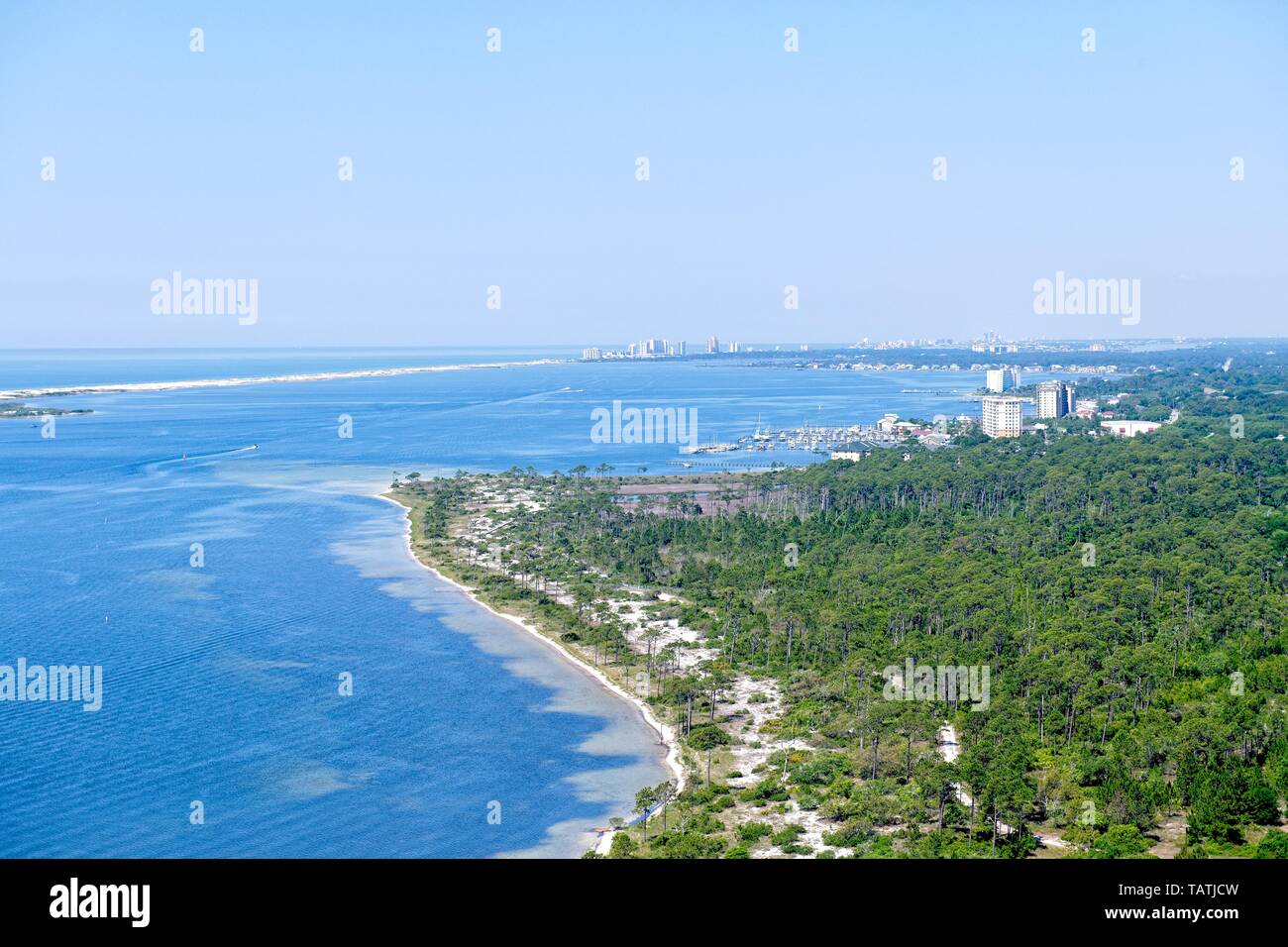 Una veduta aerea della baia di Pensacola con chiave Perdido in background Foto Stock