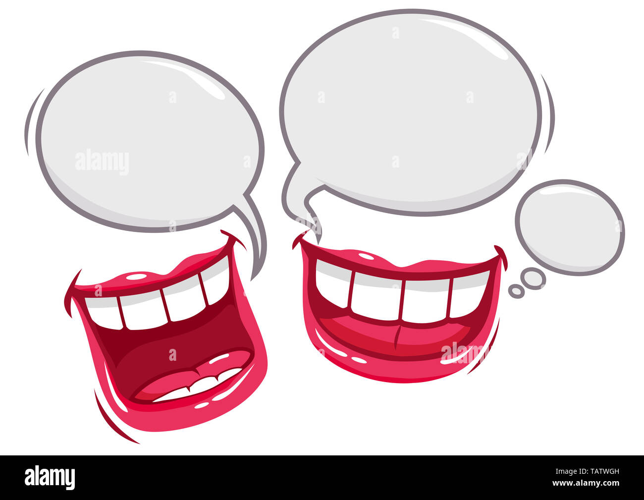 Illustrazione di due bocche di cartoon parlando e ridendo. Foto Stock