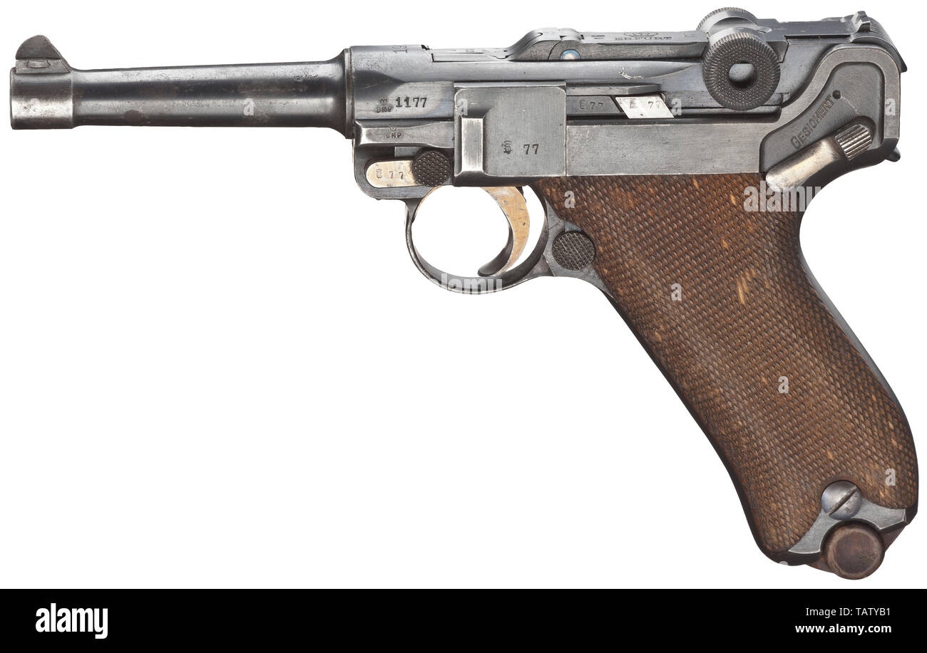 Piccole armi, pistole, Luger pistola 08, Parabellum calibro 9 mm, Erfurt, 1911, Additional-Rights-Clearance-Info-Not-Available Foto Stock
