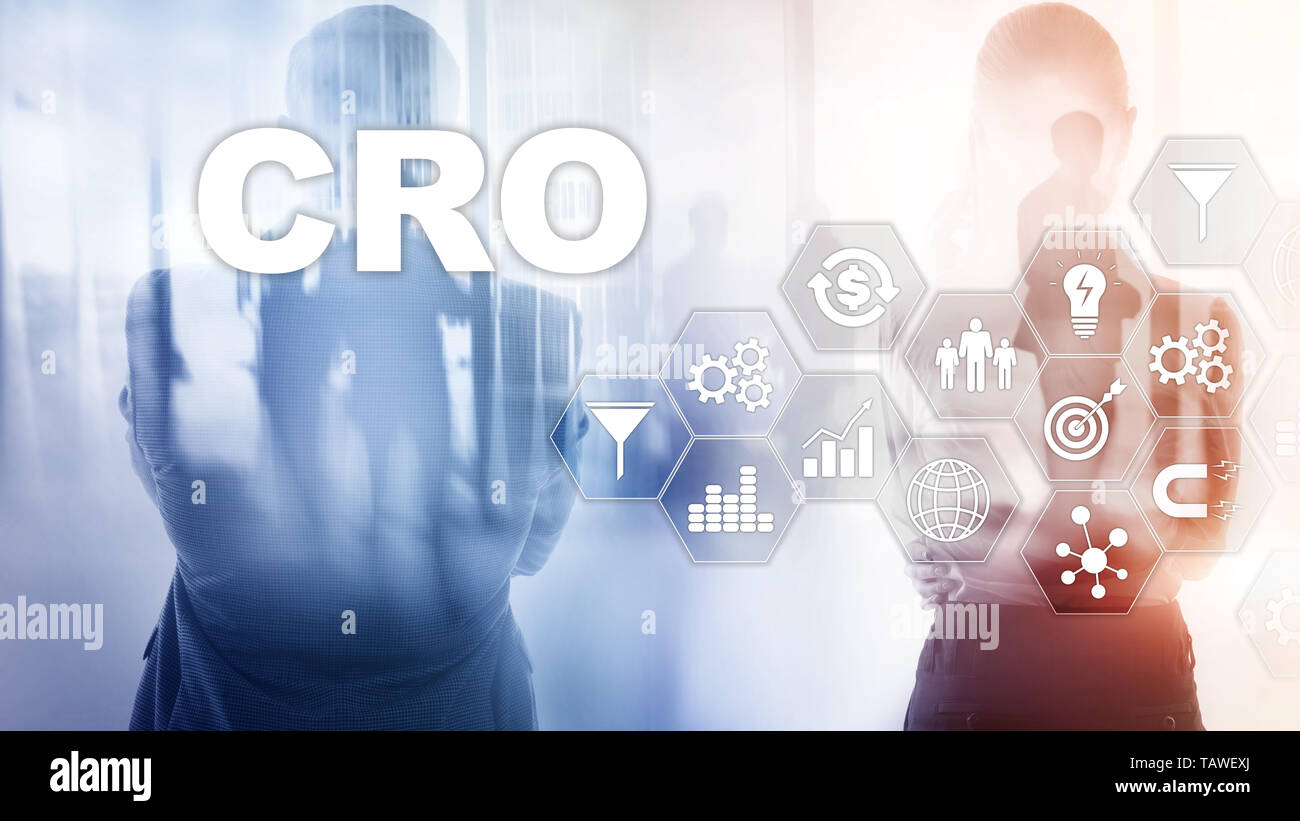 Il tasso di conversione di ottimizzazione. CRO Business Technology Finance concetto su uno schermo virtuale. Foto Stock