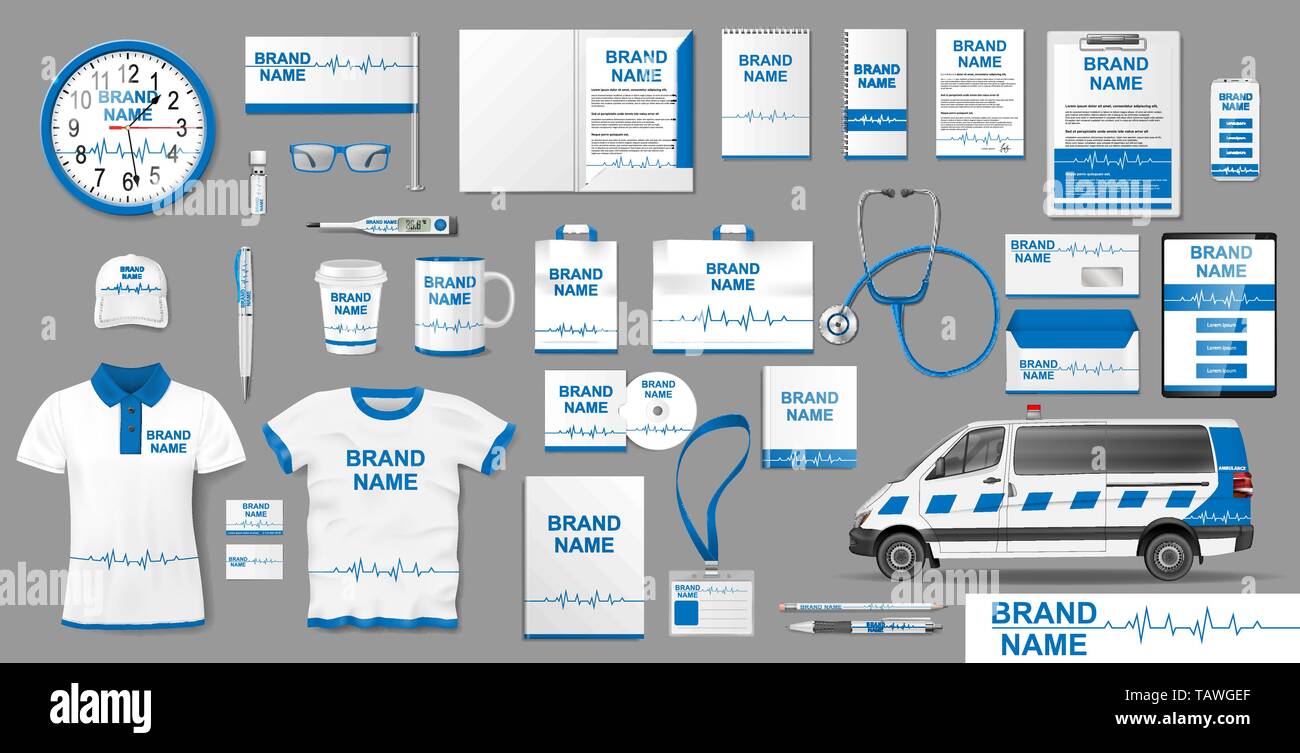 Corporate clinica medica identità di Branding design modello. Farmacia Clinica Dentale mockup elementi per la presentazione. In stile business modello medico Illustrazione Vettoriale