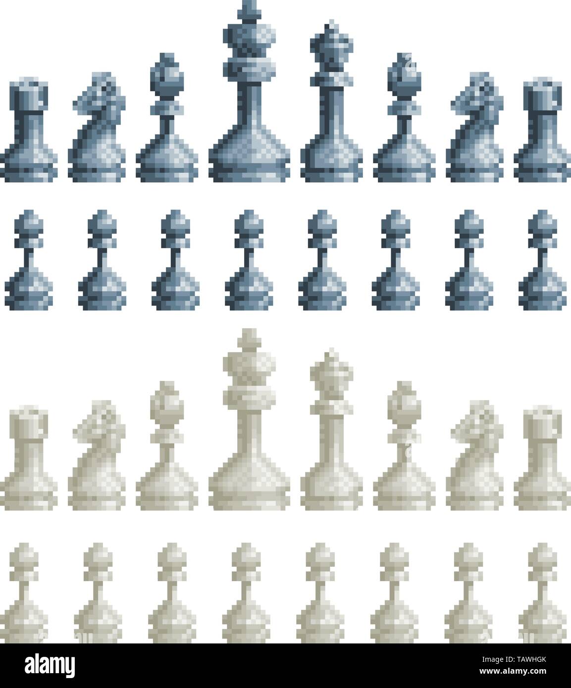 Pezzi di scacchi Set 8 pixel di bit video gioco icone di arte Illustrazione Vettoriale