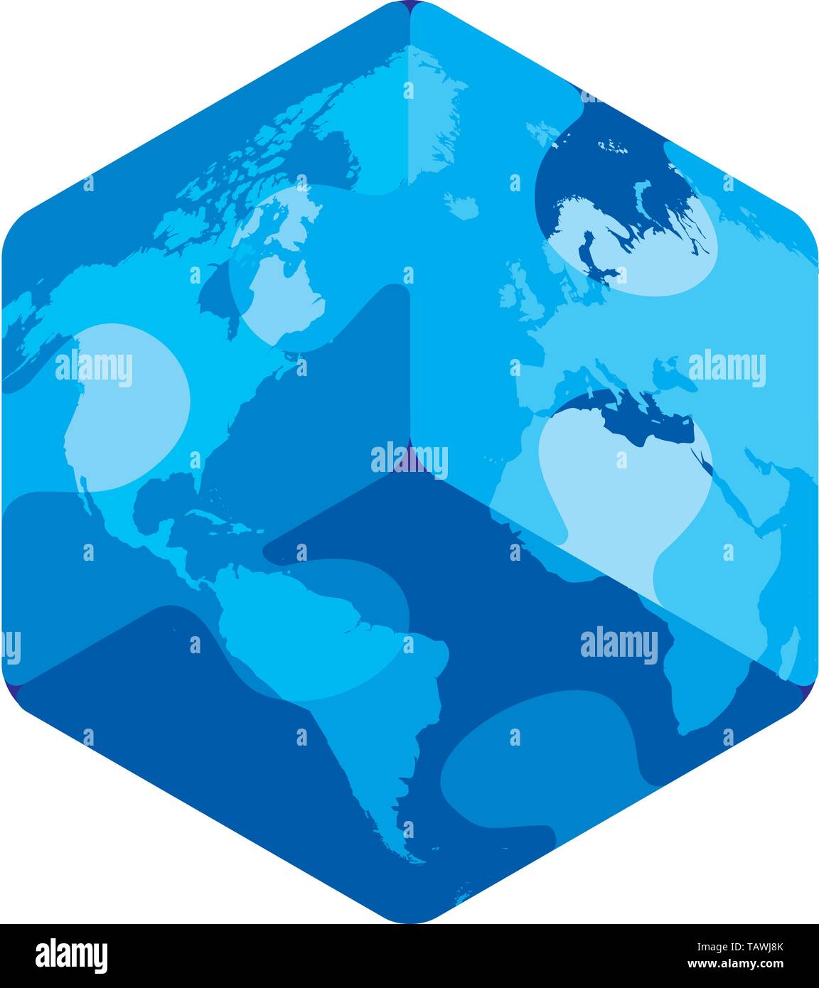 Illustrazione Vettoriale. La mappa del mondo in un pianeta cubico. Illustrazione Vettoriale