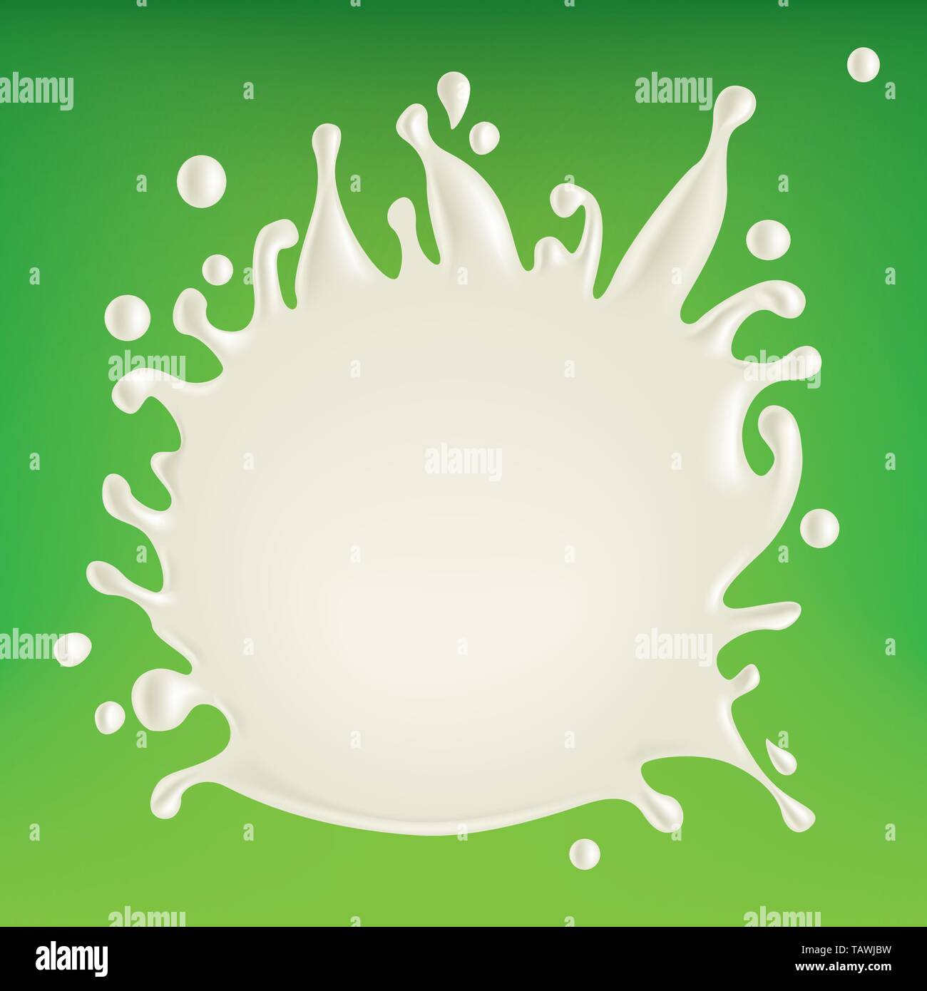Illustrazione Vettoriale eps10. Abstract realistico schizzi di latte isolate su sfondo verde. Illustrazione Vettoriale