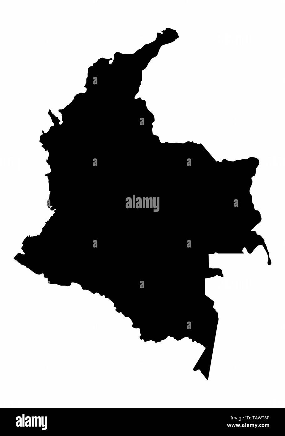 Mappa Colombia sagoma scura isolati su sfondo bianco Illustrazione Vettoriale