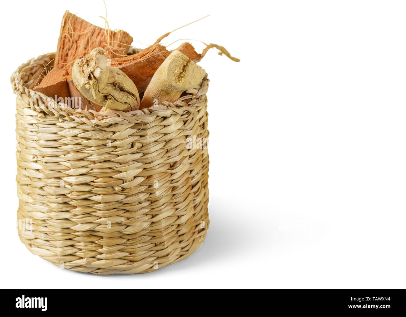 Set di autunno a secco piante e foglie essiccate petali e fiori, semplici rami rustico e frumento mazzetto su bianco Foto Stock