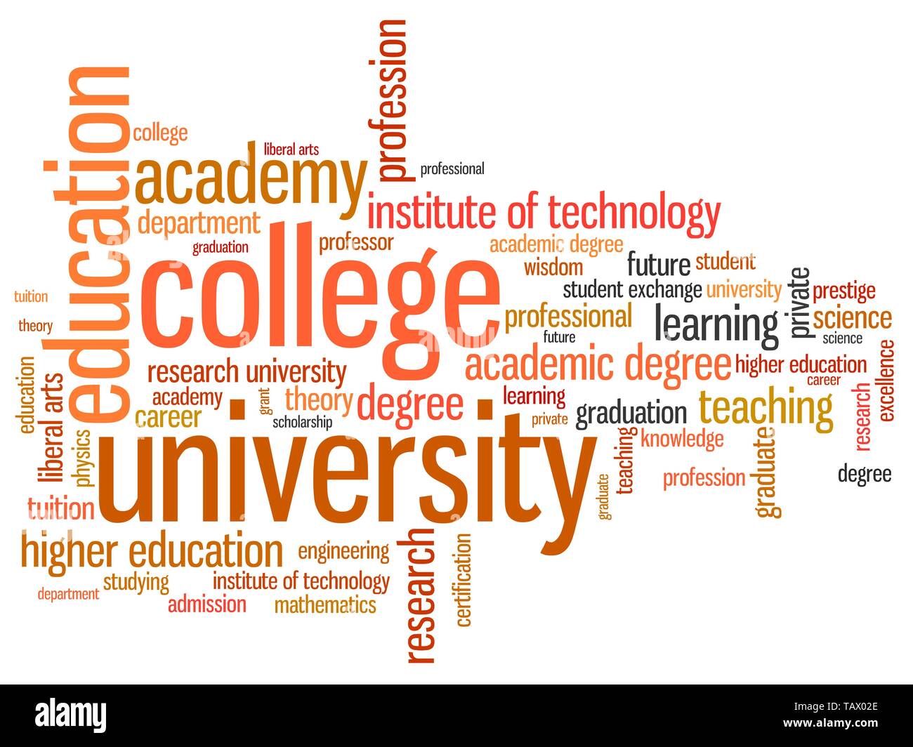 Università e college word cloud illustrazione. Parola concetto di collage. Foto Stock