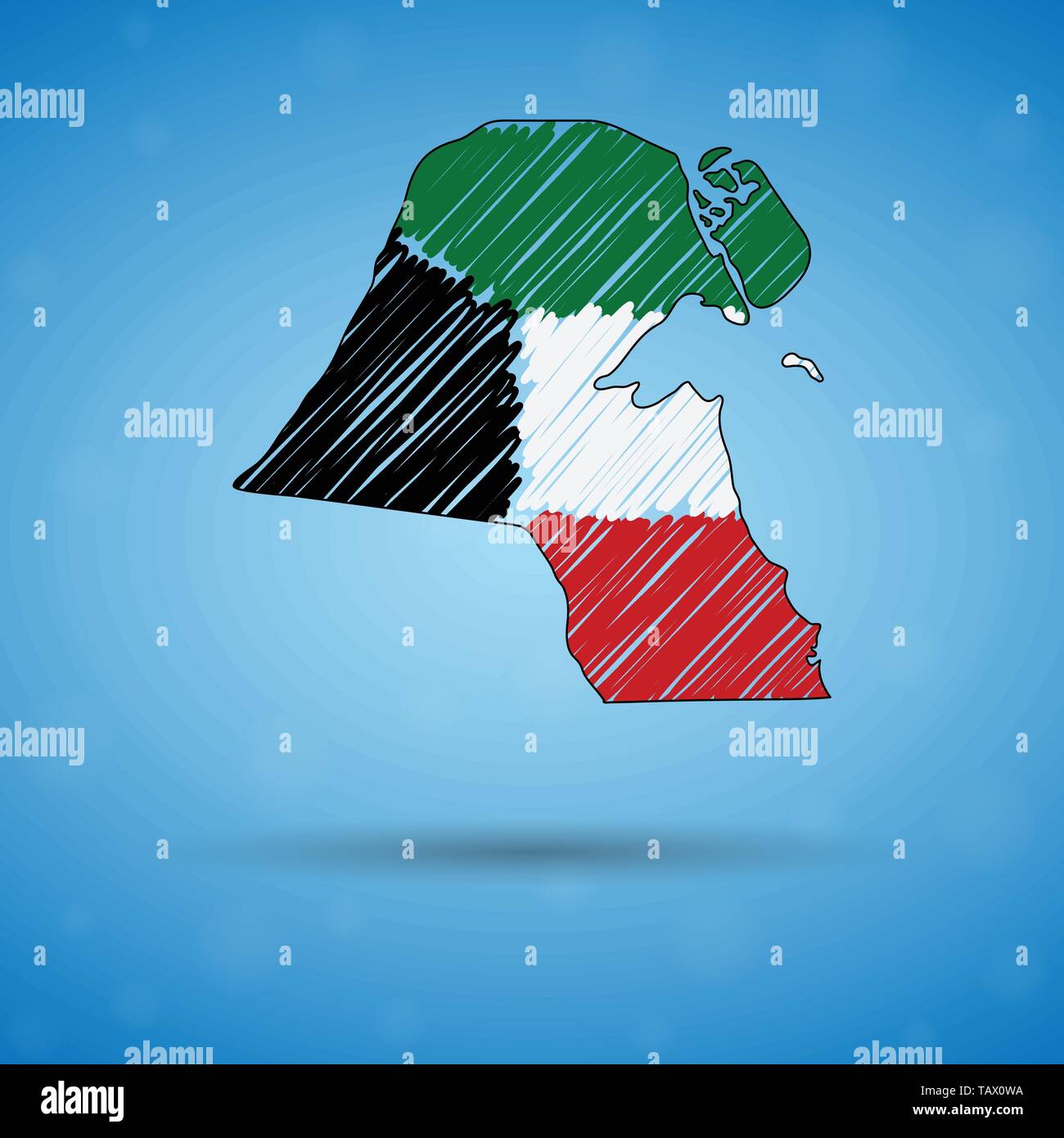 Scribble mappa di Kuwait. Schizzo mappa del Paese per una infografica, brochure e presentazioni, stilizzata schizzo del Kuwait. Illustrazione Vettoriale Illustrazione Vettoriale