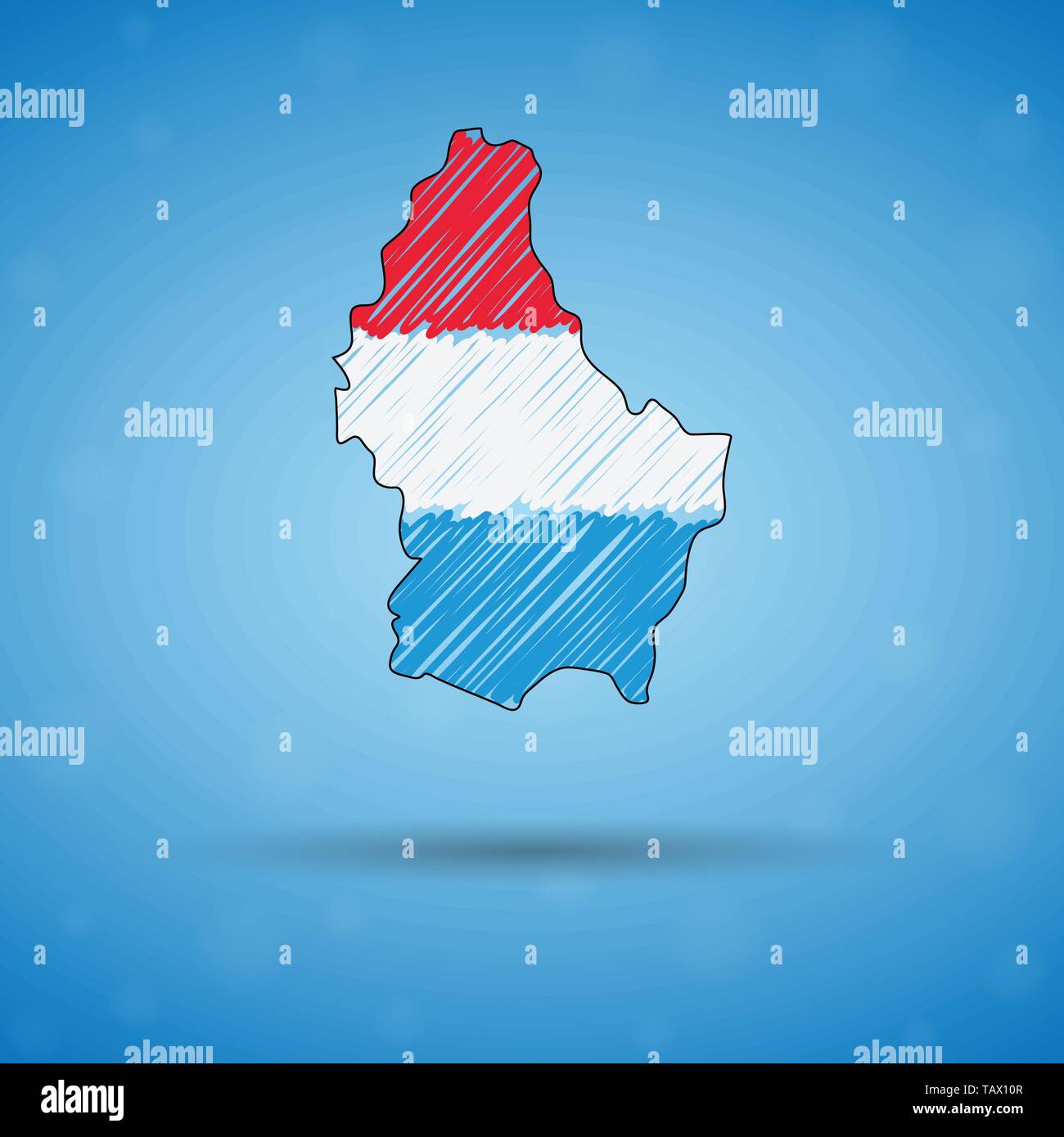 Scribble mappa di Lussemburgo. Schizzo mappa del Paese per una infografica, brochure e presentazioni, disegno stilizzato mappa di Lussemburgo. Illustrazione Vettoriale Illustrazione Vettoriale