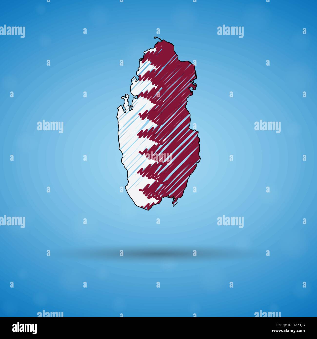 Scribble Mappa di Qatar. Schizzo mappa del Paese per una infografica ...