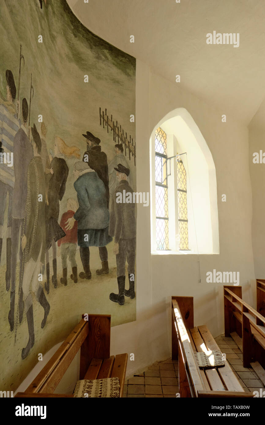 Il murale interna di Vitt chiesa / Kirche Von Vitt / Vitt Cappella nel villaggio di pescatori di Vitt nei pressi di Rügen isola sulla costa baltica della Germania. Foto Stock