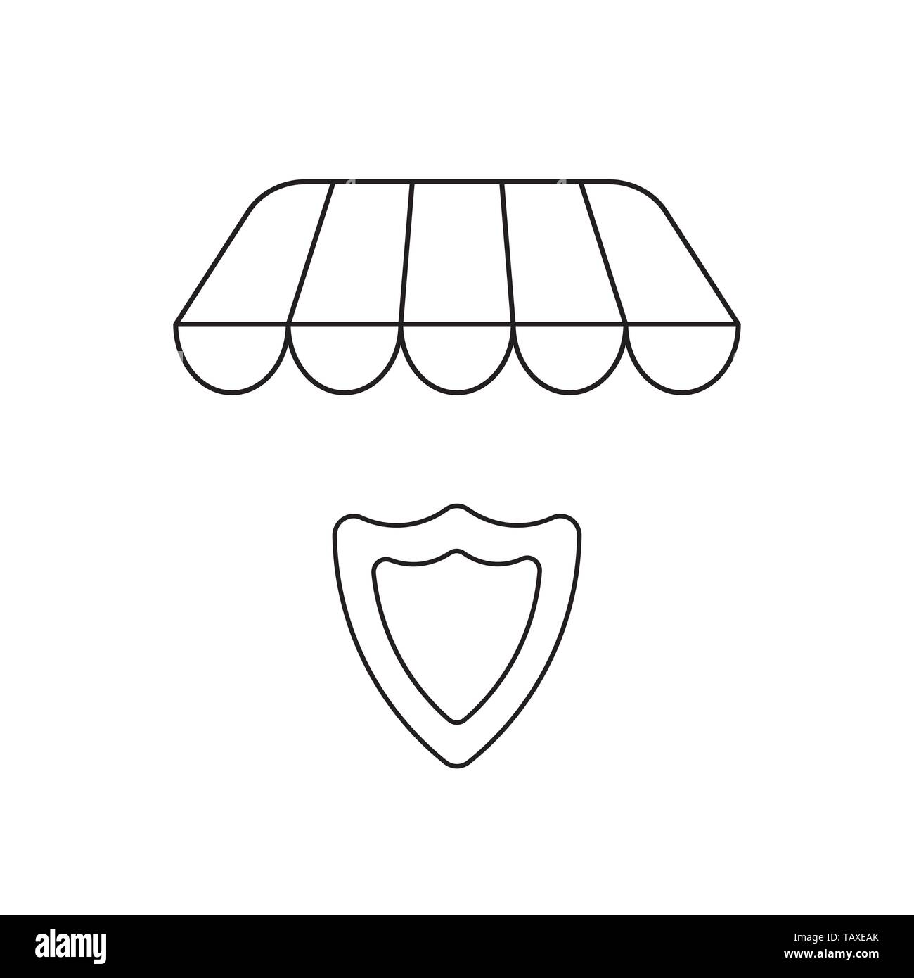 Icona vettore concetto di protezione sotto store tenda. Contorni neri. Illustrazione Vettoriale