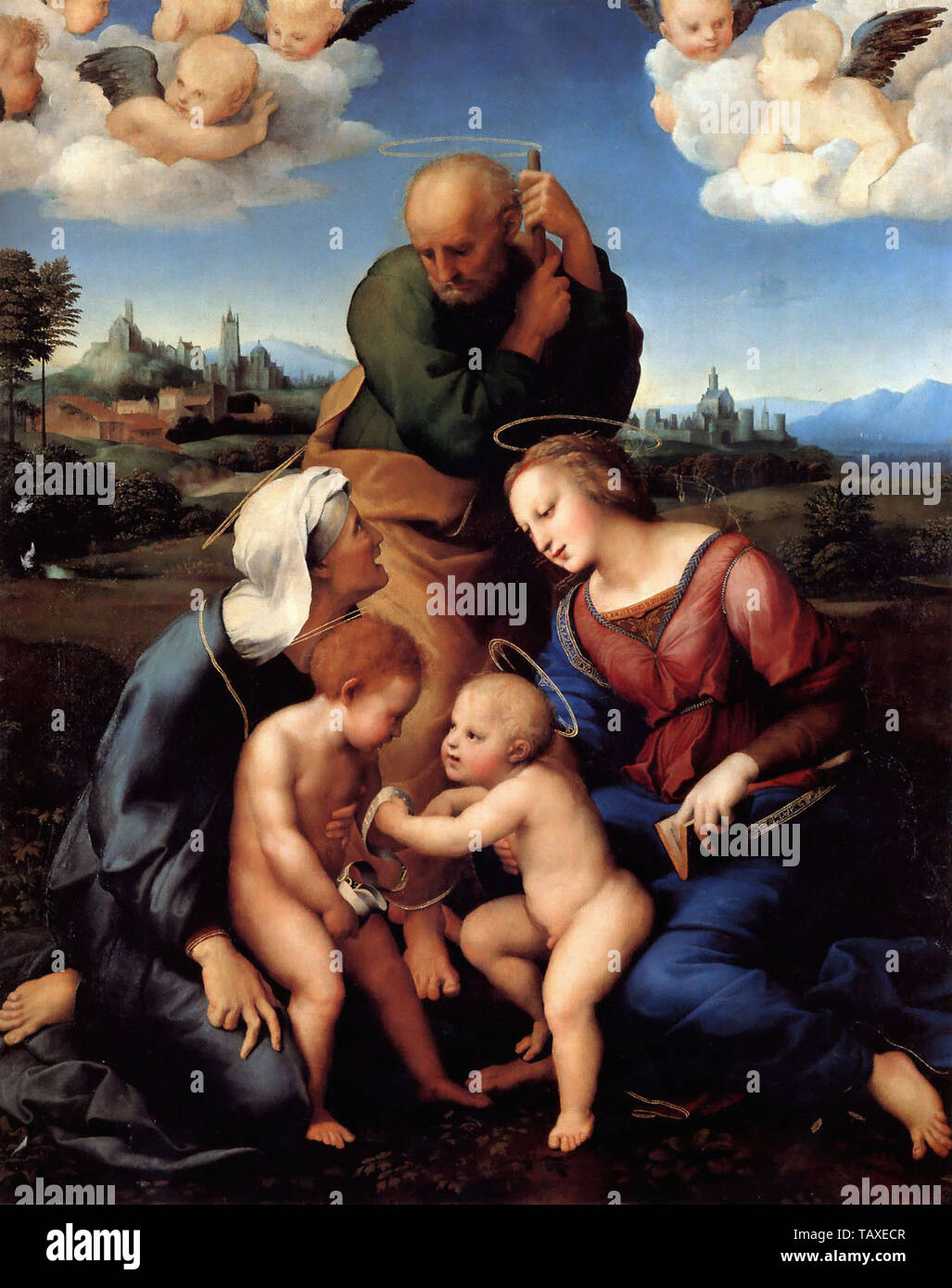 Raffaello Sanzio Da Urbino - Raffaello - Sacra Famiglia santi Elisabetta Giovanni 1506 Foto Stock