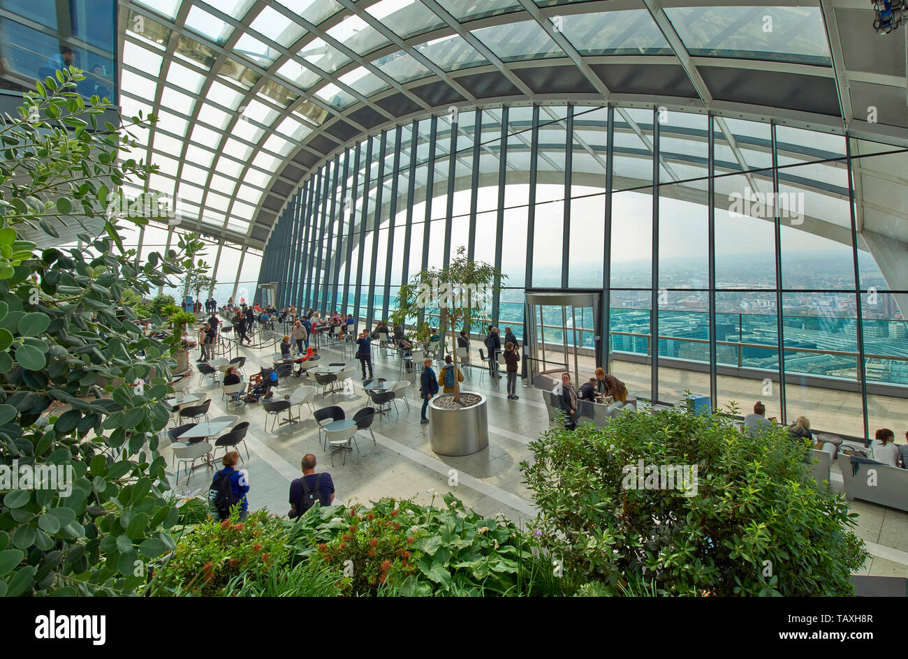 Londra 20 FENCHURCH STREET IL WALKIE TALKIE GRATTACIELO SKY GARDEN PERSONE E PIANTE Foto Stock