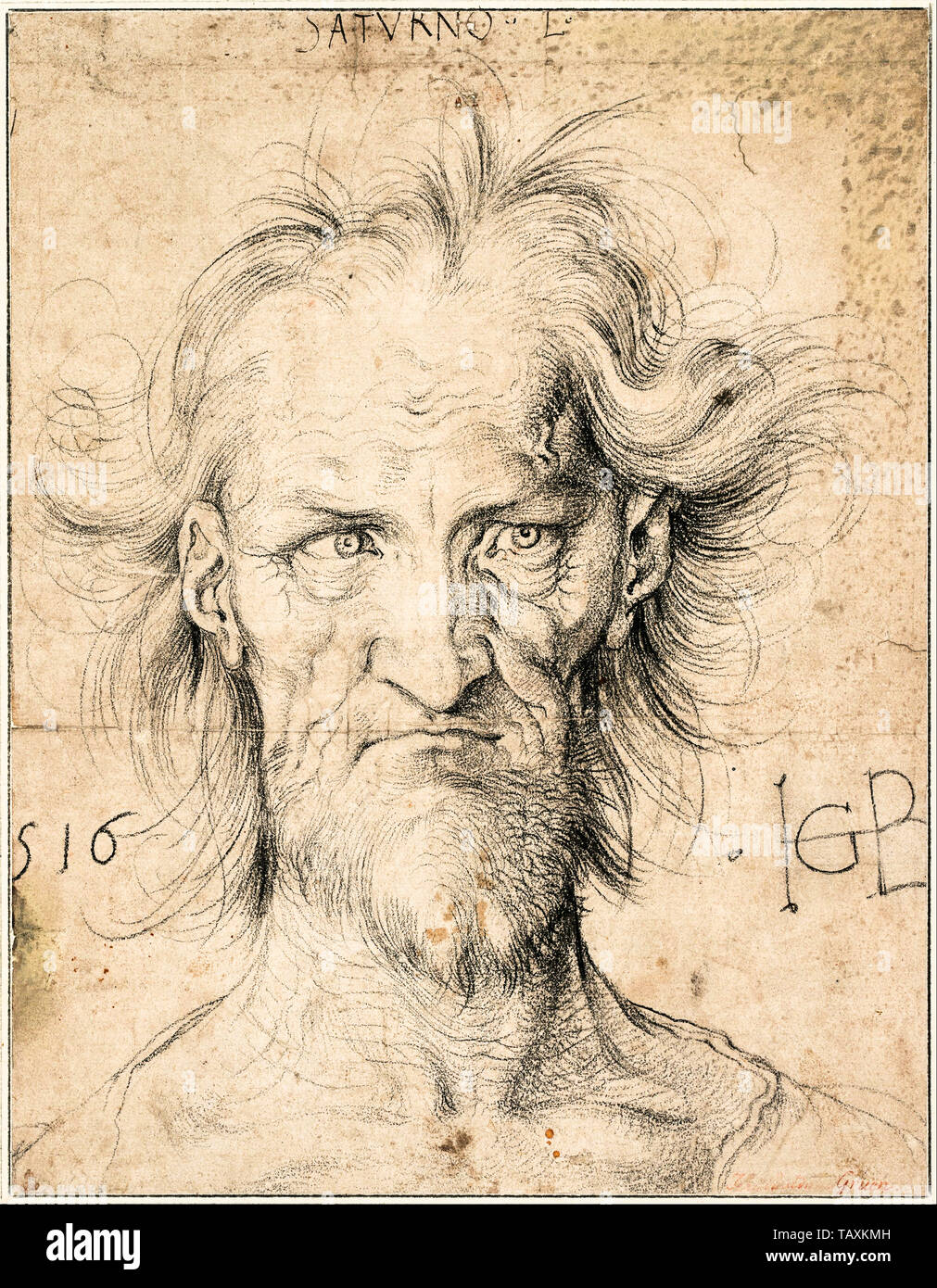Albrecht Dürer, Capo di un uomo anziano (Saturno), disegno, 1516 Foto Stock