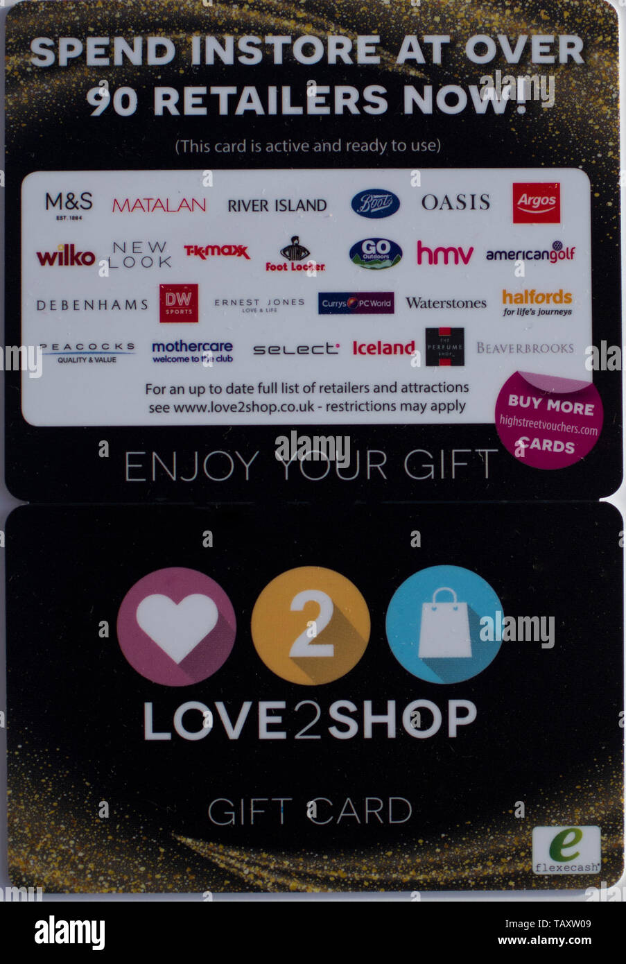 Amore dh2Shop Gift Card SHOPPING UK amore 2 negozio retail gift voucher cards nessuno Foto Stock